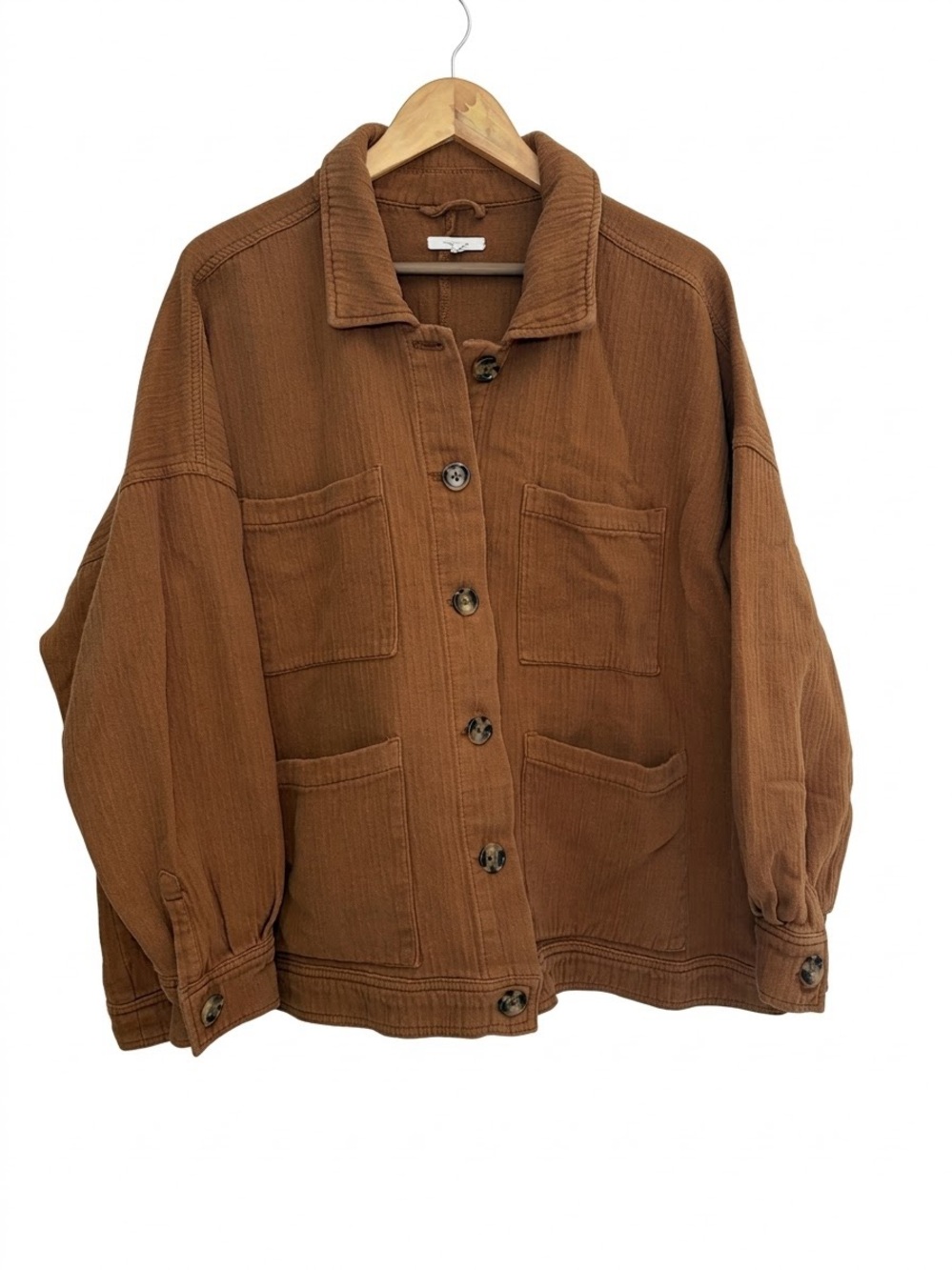 Maurices Brown Cotton Double Cloth Button Down Shacket Utility Jacket 3X Boho
